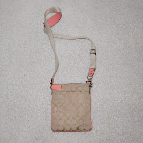 COACH Heritage Signature Stripe Swingpack F4886 Orange/Coral Logo Fall Mini - Picture 7 of 15